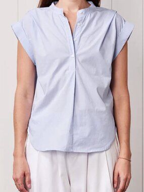 Stateside James Pinstripe Henley in Dove Blue Size S NWT $158